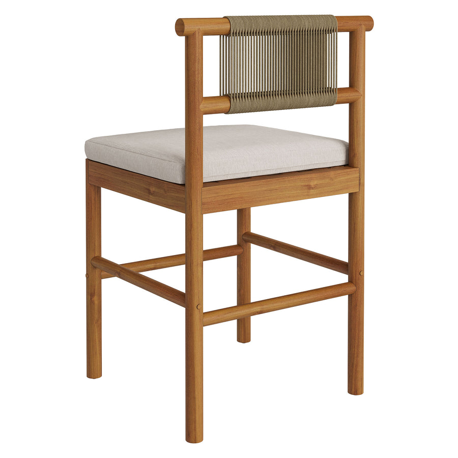 Lyric Outdoor Patio Teak Wood Counter Stools Set of 2 in Natural Sail