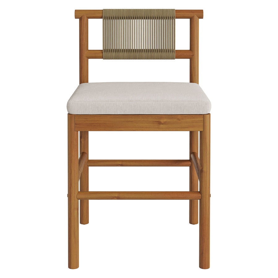 Lyric Outdoor Patio Teak Wood Counter Stools Set of 2 in Natural Sail