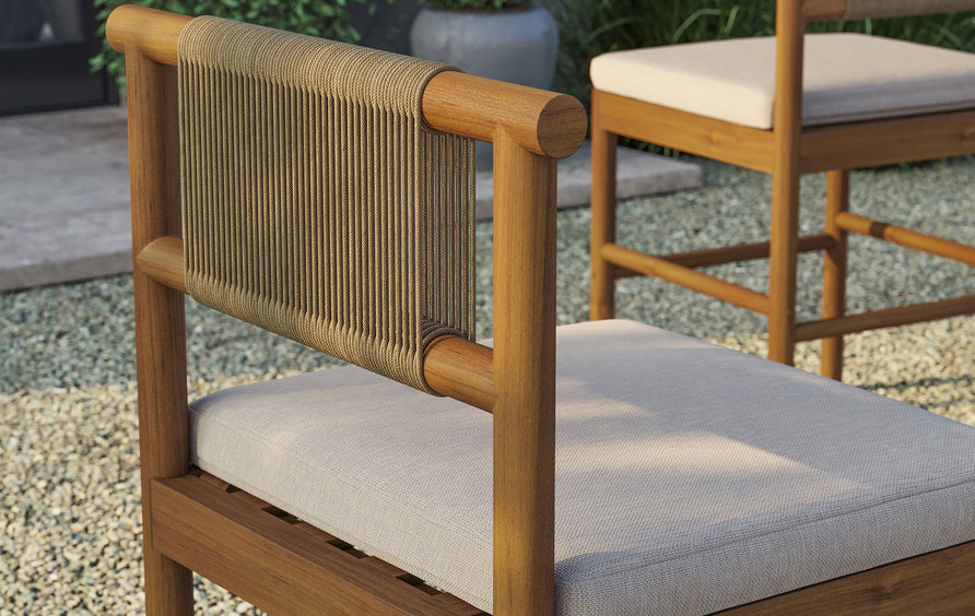 Lyric Outdoor Patio Teak Wood Counter Stools Set of 2 in Natural Sail