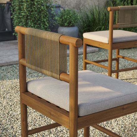 Eleni Outdoor Patio Teak Wood Counter Stools Set of 2 in Natural Sail