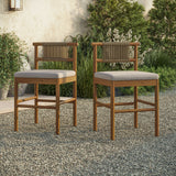 Lyric Outdoor Patio Teak Wood Counter Stools Set of 2 in Natural Sail