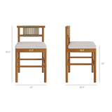 Lyric Outdoor Patio Teak Wood Counter Stools Set of 2 in Natural Sail