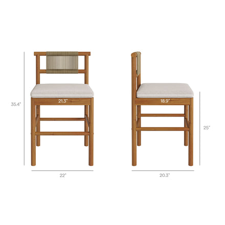 Eleni Outdoor Patio Teak Wood Counter Stools Set of 2 in Natural Sail