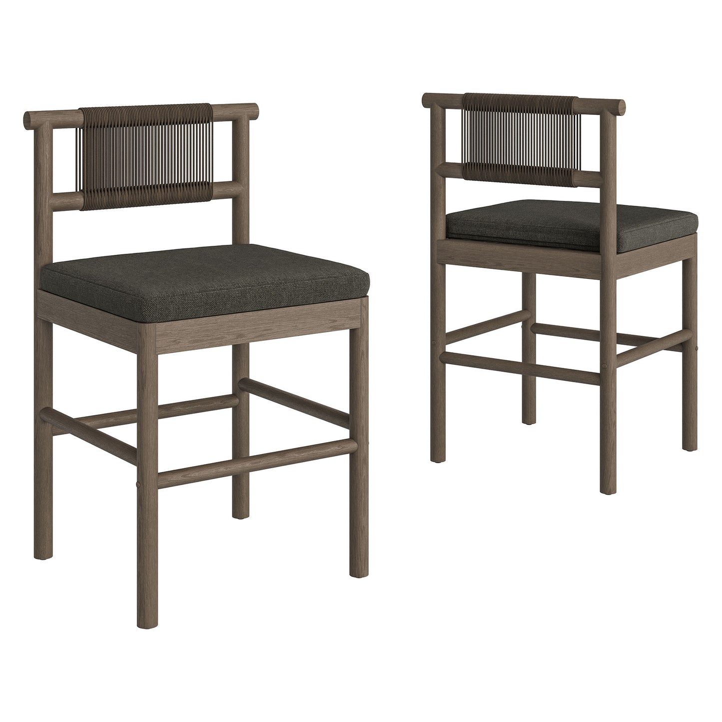 Lyric Outdoor Patio Teak Wood Counter Stools Set of 2 in Weathered Gray Flint