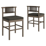 Lyric Outdoor Patio Teak Wood Counter Stools Set of 2 in Weathered Gray Flint