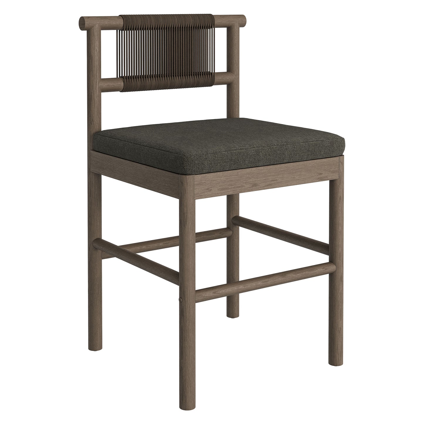 Lyric Outdoor Patio Teak Wood Counter Stools Set of 2 in Weathered Gray Flint