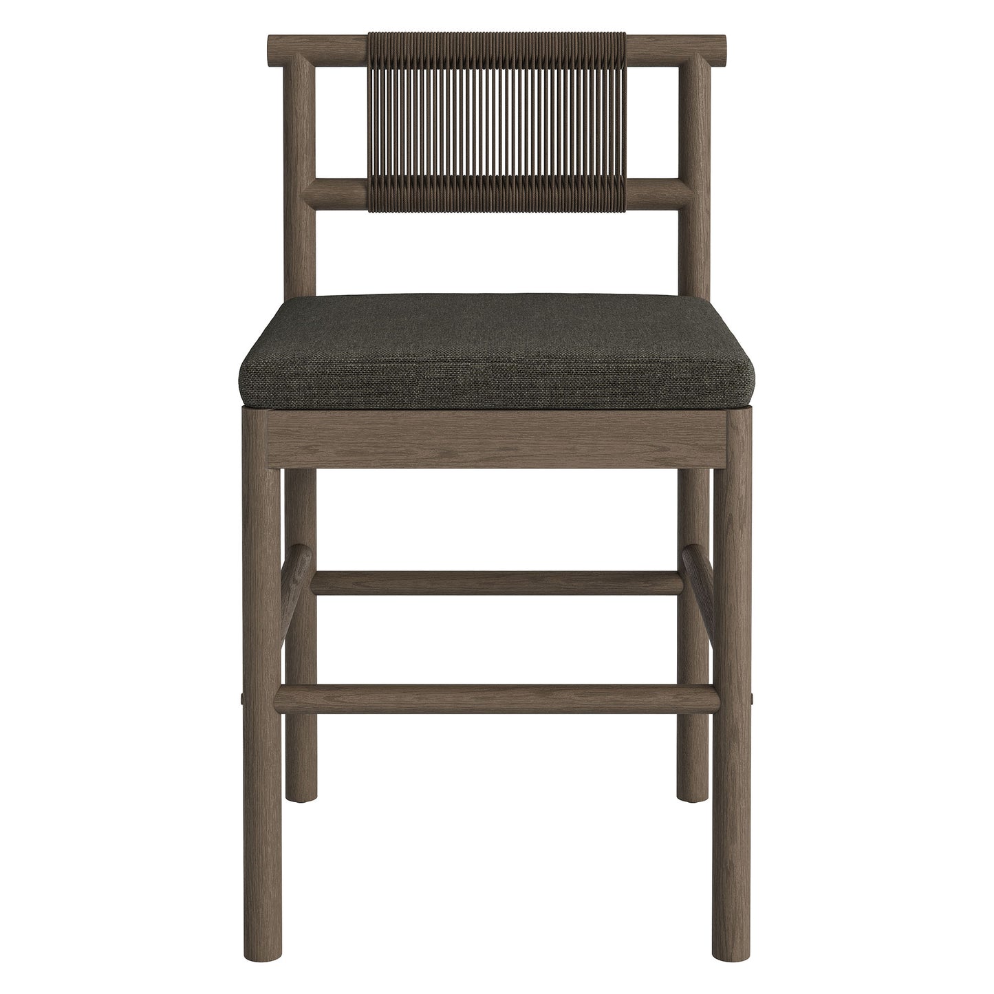 Lyric Outdoor Patio Teak Wood Counter Stools Set of 2 in Weathered Gray Flint