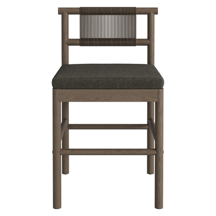 Eleni Outdoor Patio Teak Wood Counter Stools Set of 2 in Weathered Gray Flint