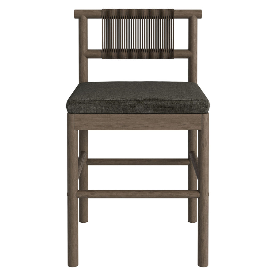 Lyric Outdoor Patio Teak Wood Counter Stools Set of 2 in Weathered Gray Flint