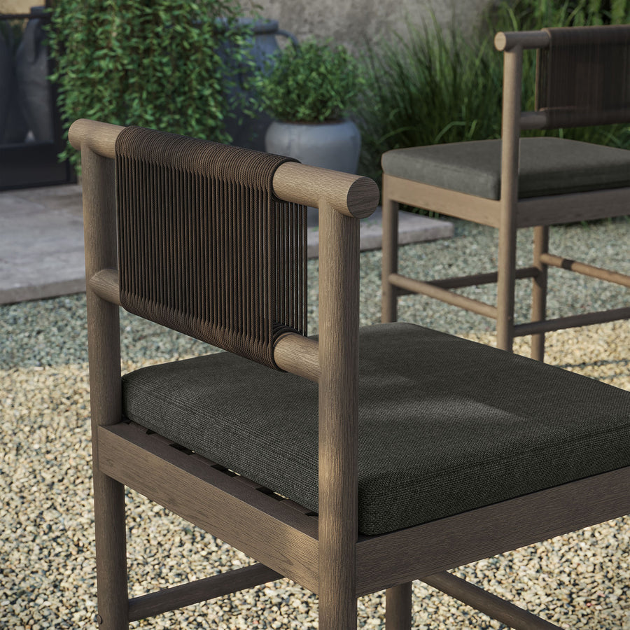 Lyric Outdoor Patio Teak Wood Counter Stools Set of 2 in Weathered Gray Flint