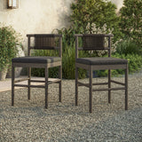 Lyric Outdoor Patio Teak Wood Counter Stools Set of 2 in Weathered Gray Flint