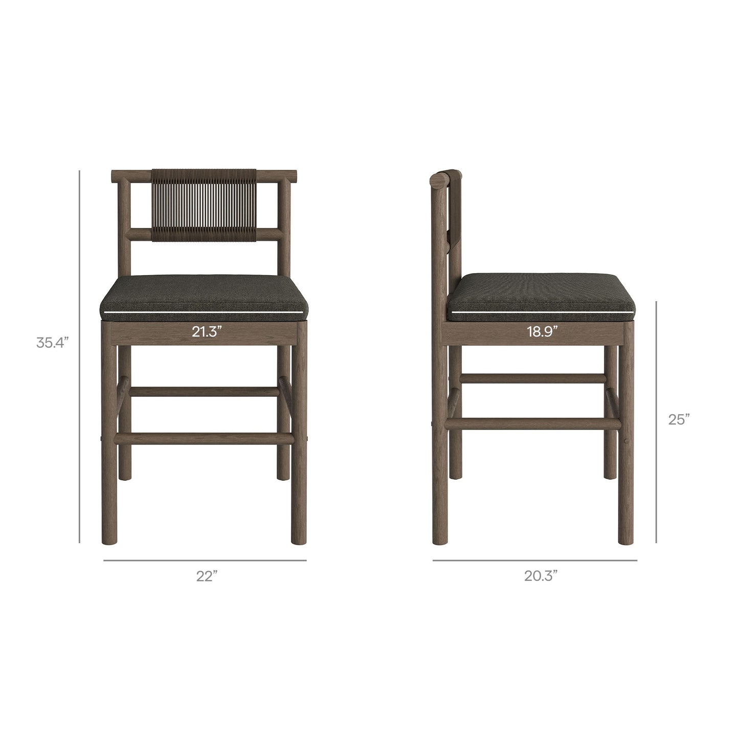 Lyric Outdoor Patio Teak Wood Counter Stools Set of 2 in Weathered Gray Flint