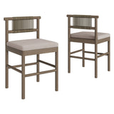 Lyric Outdoor Patio Teak Wood Counter Stools Set of 2 in Weathered Gray Pebble
