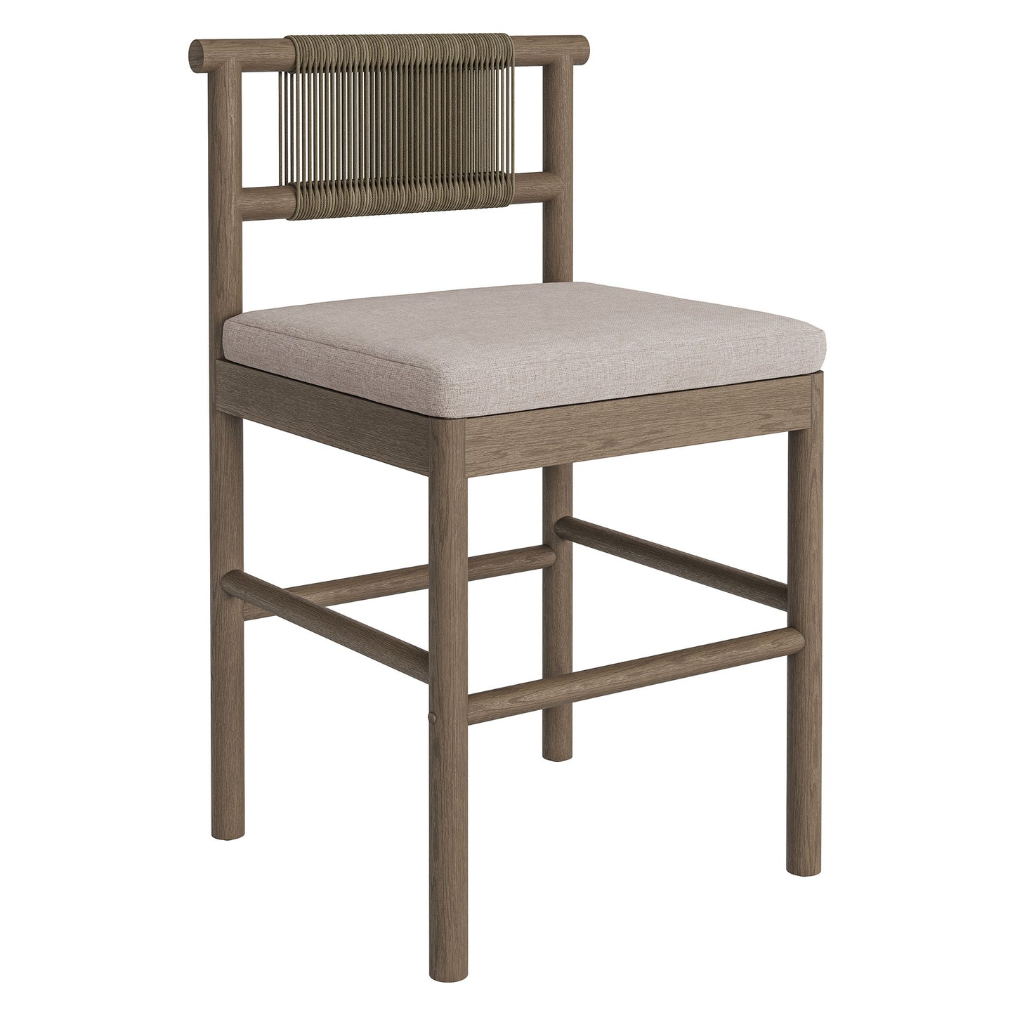 Lyric Outdoor Patio Teak Wood Counter Stools Set of 2 in Weathered Gray Pebble