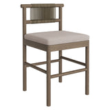 Lyric Outdoor Patio Teak Wood Counter Stools Set of 2 in Weathered Gray Pebble