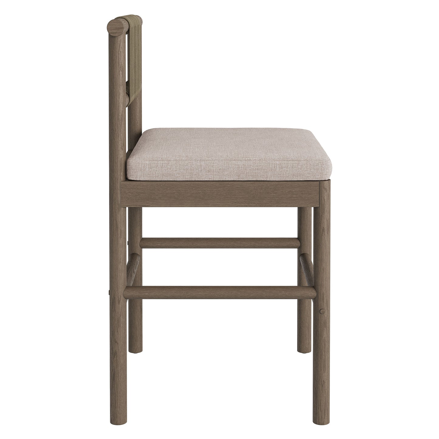 Lyric Outdoor Patio Teak Wood Counter Stools Set of 2 in Weathered Gray Pebble