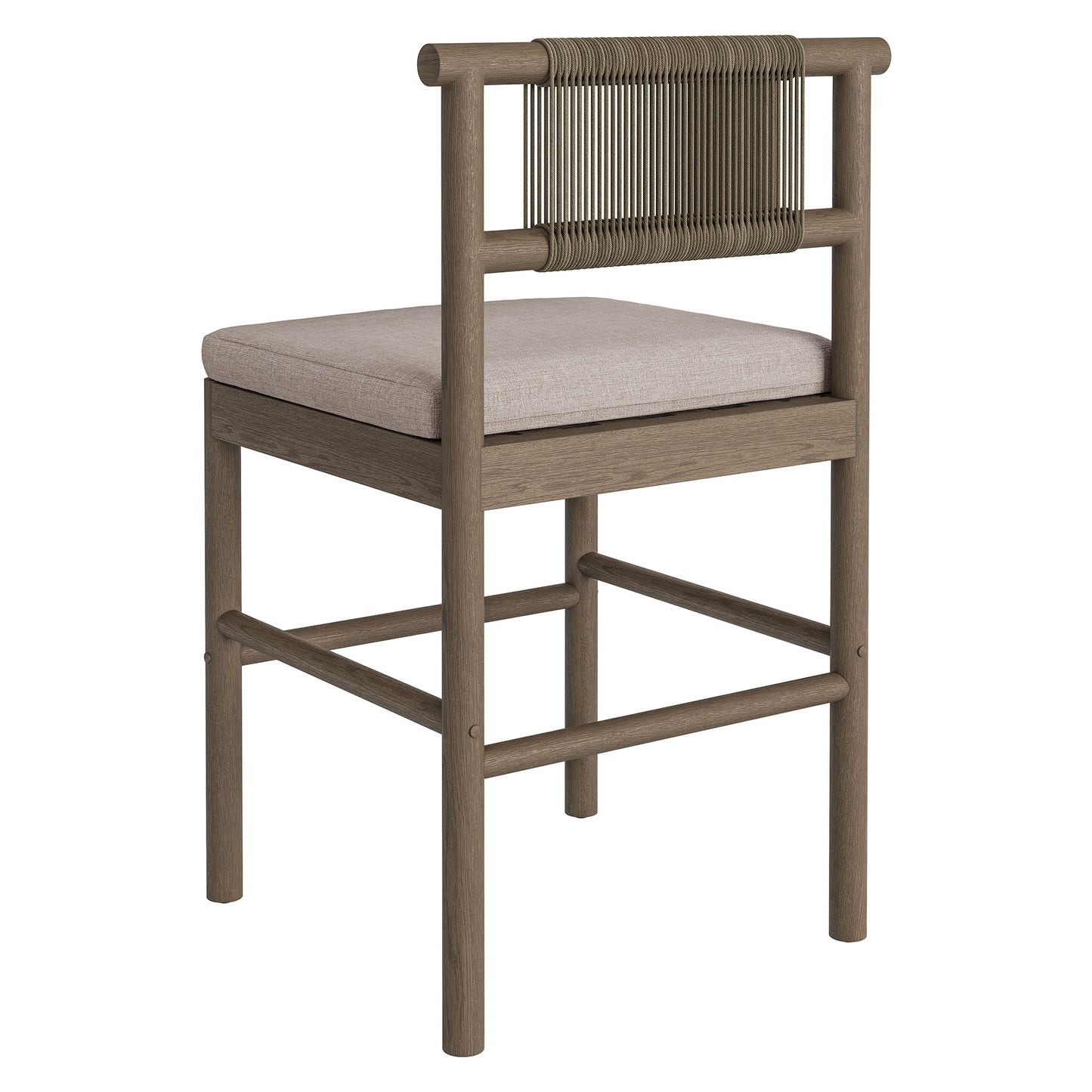 Lyric Outdoor Patio Teak Wood Counter Stools Set of 2 in Weathered Gray Pebble