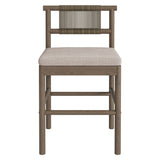 Lyric Outdoor Patio Teak Wood Counter Stools Set of 2 in Weathered Gray Pebble