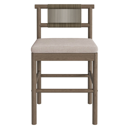Eleni Outdoor Patio Teak Wood Counter Stools Set of 2 in Weathered Gray Pebble