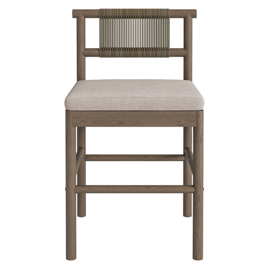 Lyric Outdoor Patio Teak Wood Counter Stools Set of 2 in Weathered Gray Pebble