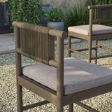 Lyric Outdoor Patio Teak Wood Counter Stools Set of 2 in Weathered Gray Pebble