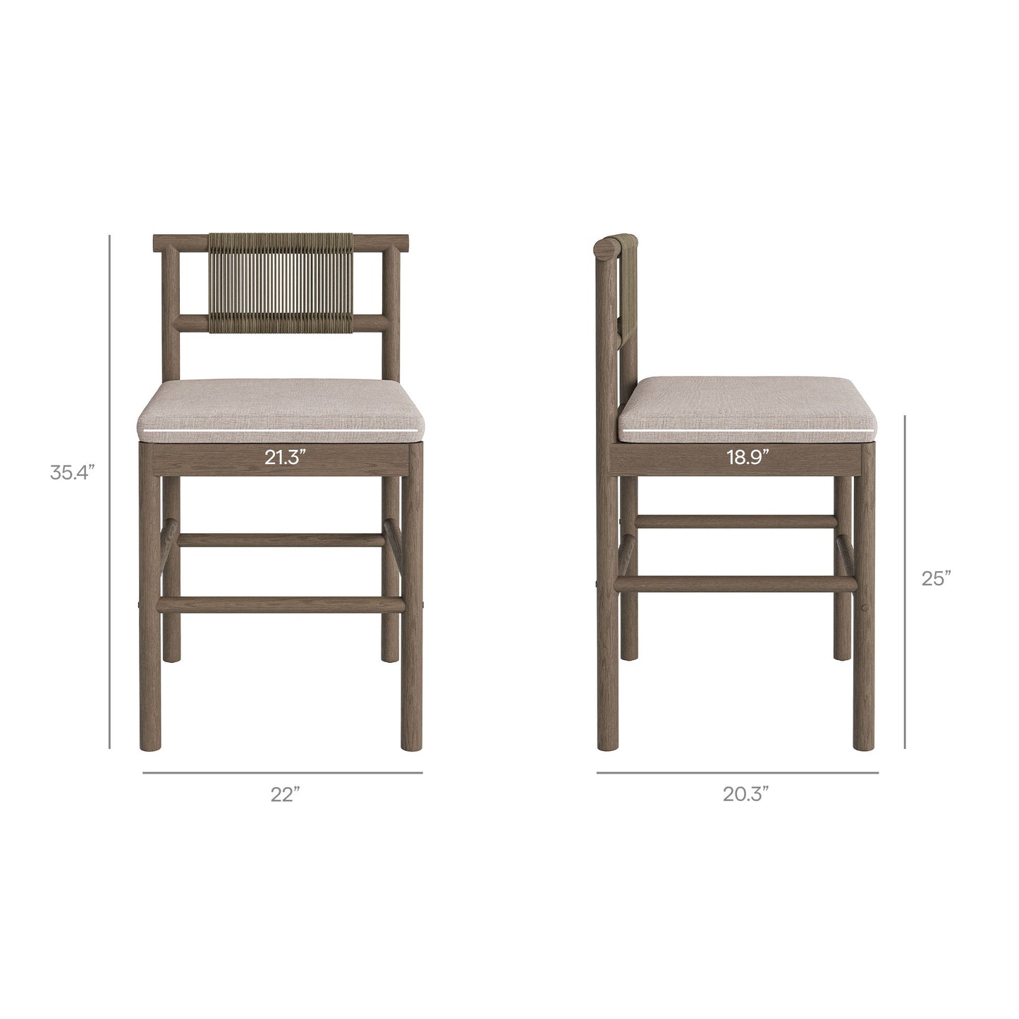 Lyric Outdoor Patio Teak Wood Counter Stools Set of 2 in Weathered Gray Pebble
