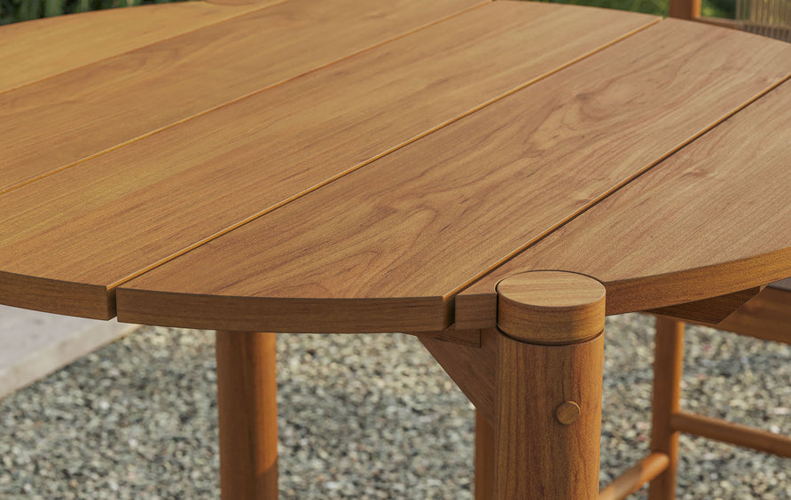 Lyric Round 35 Inch Outdoor Patio Teak Wood Round Bar Table in Natural