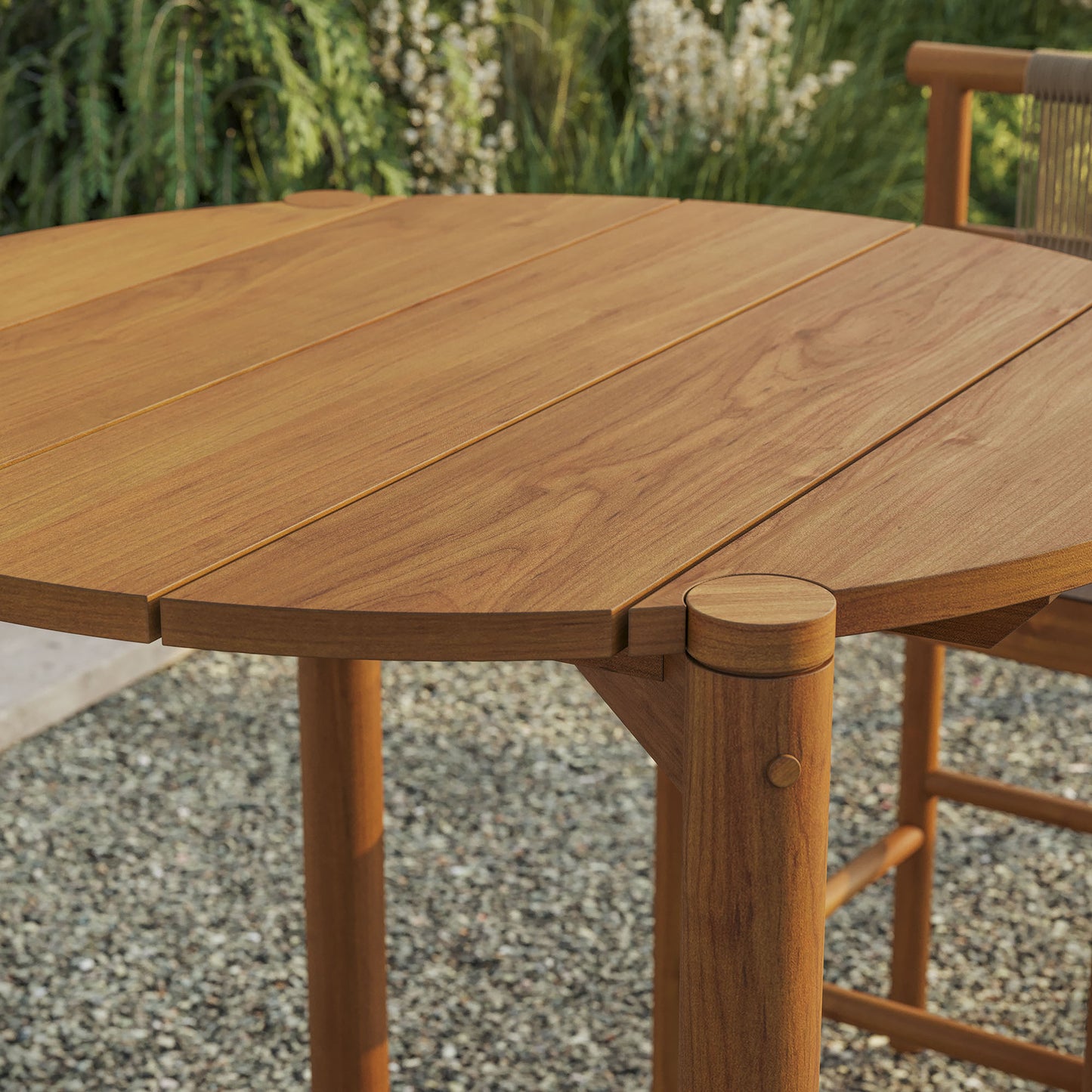 Lyric Round 35 Inch Outdoor Patio Teak Wood Round Bar Table in Natural