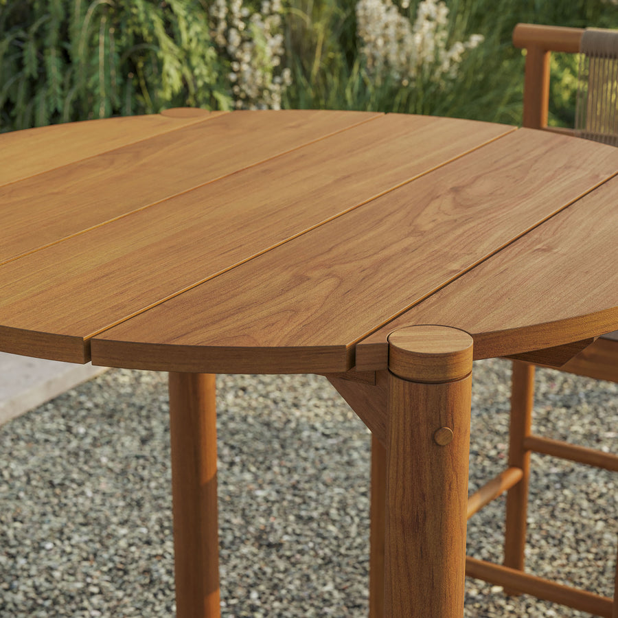 Lyric Round 35 Inch Outdoor Patio Teak Wood Round Bar Table in Natural