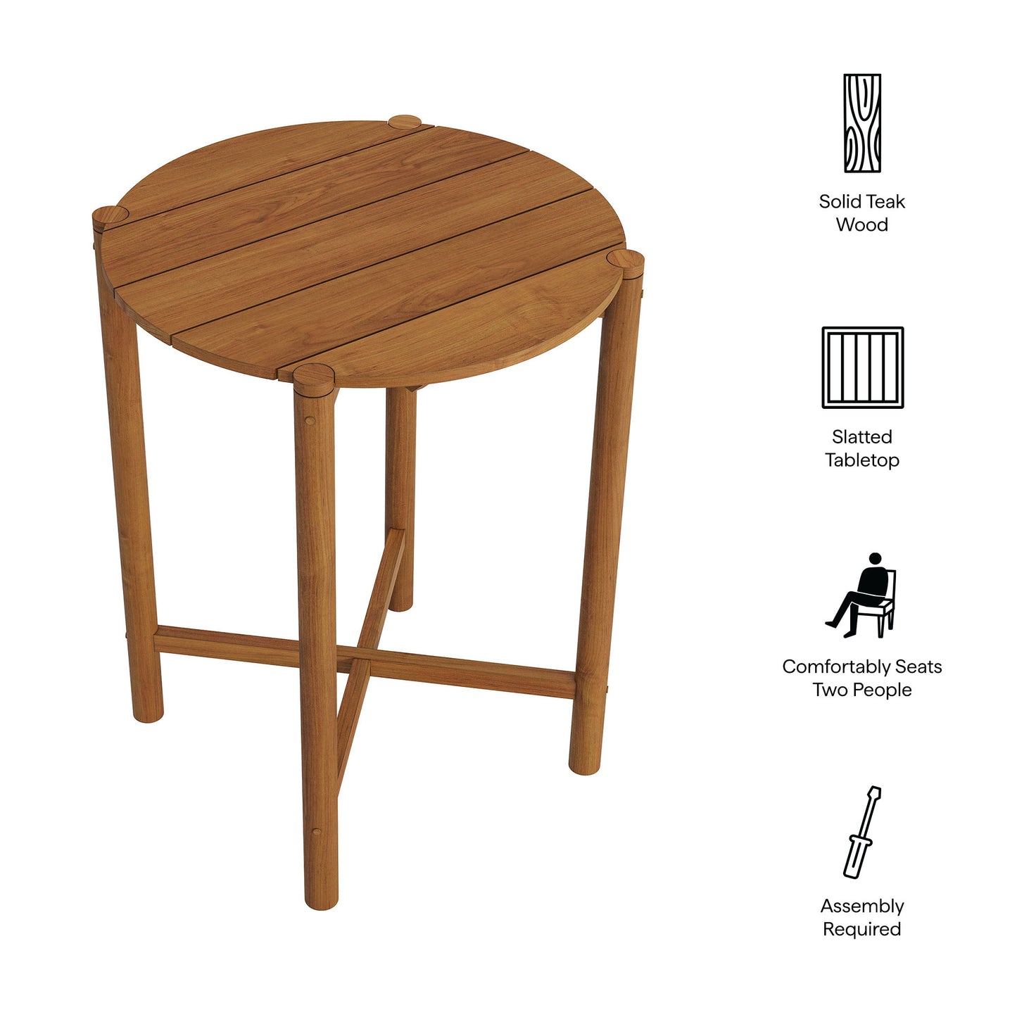 Lyric Round 35 Inch Outdoor Patio Teak Wood Round Bar Table in Natural