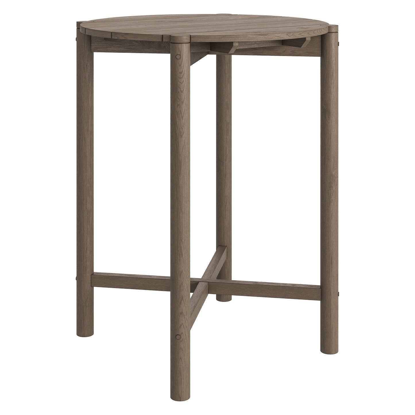 Lyric Round 35 Inch Outdoor Patio Teak Wood Round Bar Table in Weathered Gray Teak