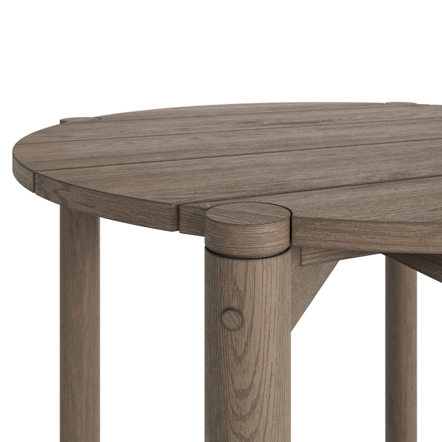 Lyric Round 35 Inch Outdoor Patio Teak Wood Round Bar Table in Weathered Gray Teak