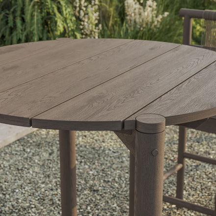 Eleni Round 35 Inch Outdoor Patio Teak Wood Round Bar Table in Weathered Gray Teak