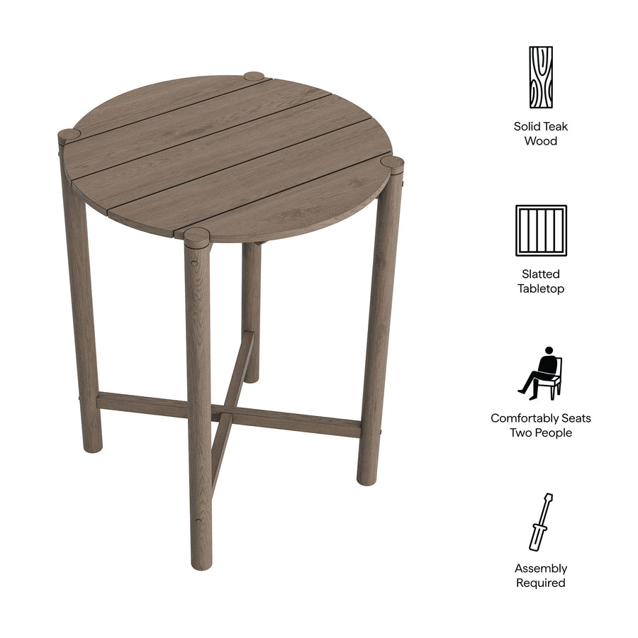 Lyric Round 35 Inch Outdoor Patio Teak Wood Round Bar Table in Weathered Gray Teak