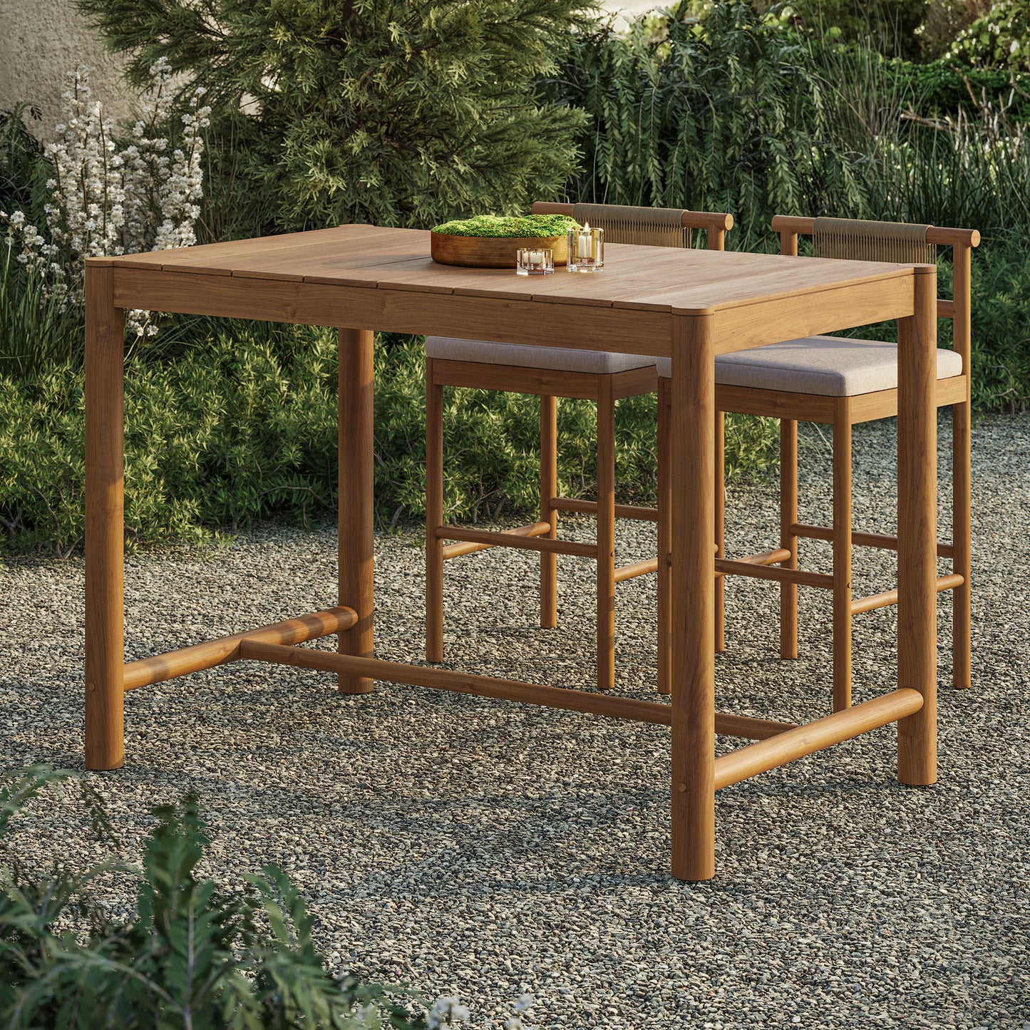 Lyric Rectangle 56-Inch Outdoor Patio Teak Wood Rectangular Bar Table in Natural