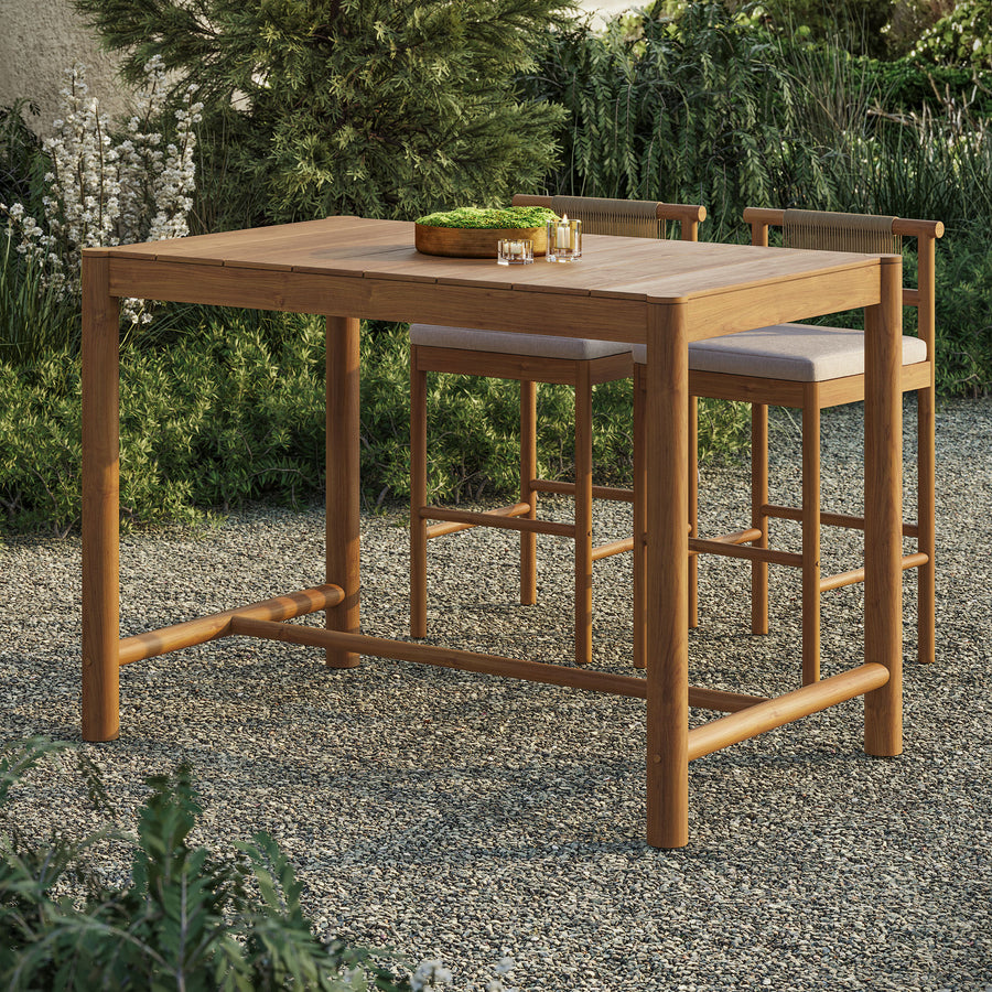 Lyric Rectangle 56-Inch Outdoor Patio Teak Wood Rectangular Bar Table in Natural