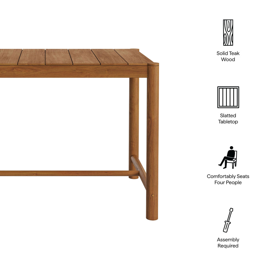 Lyric Rectangle 56-Inch Outdoor Patio Teak Wood Rectangular Bar Table in Natural