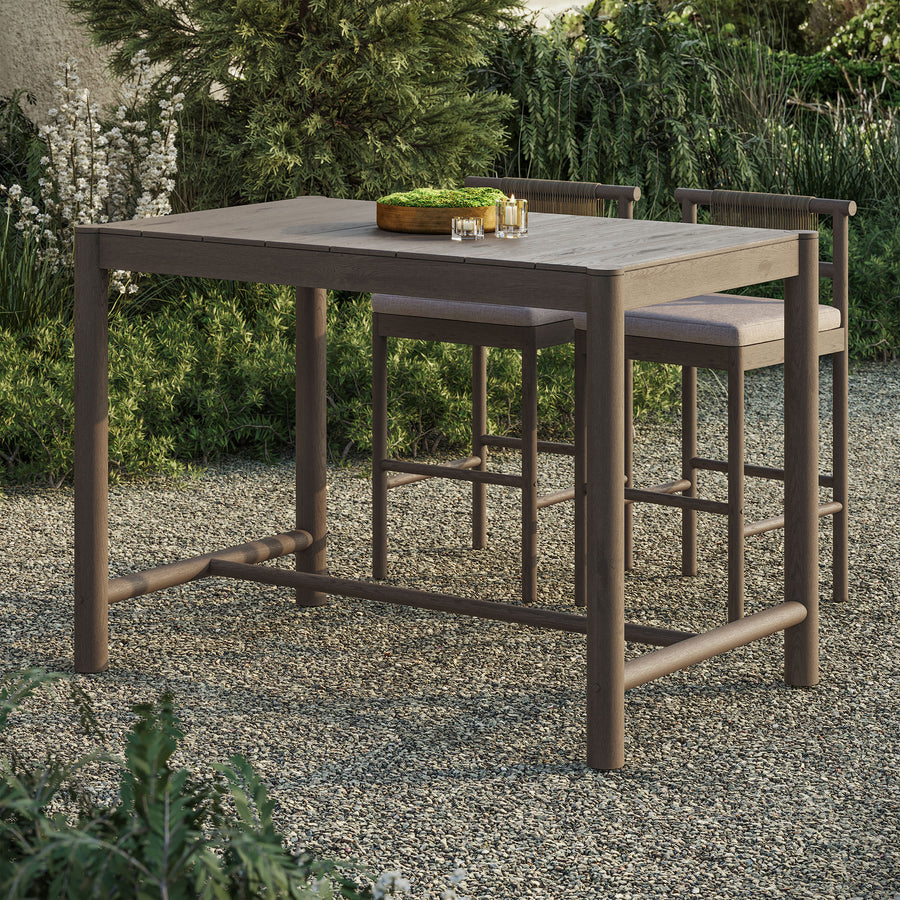 Lyric Rectangle 56-Inch Outdoor Patio Teak Wood Rectangular Bar Table in Weathered Gray Teak