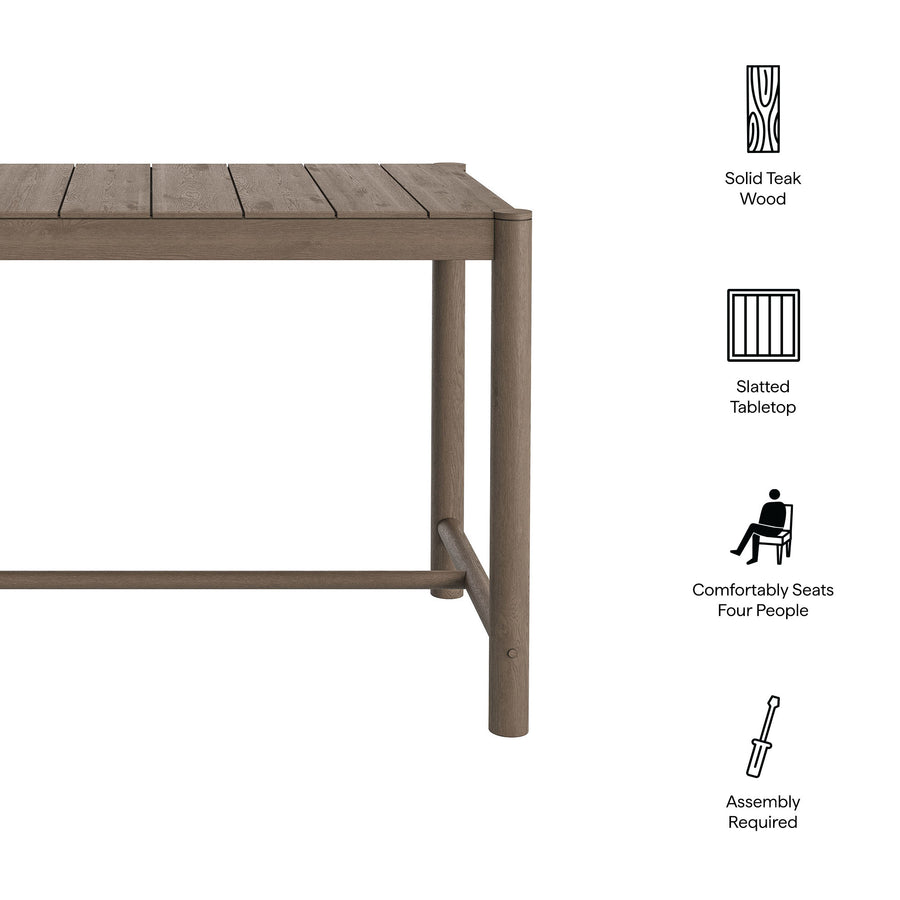 Lyric Rectangle 56-Inch Outdoor Patio Teak Wood Rectangular Bar Table in Weathered Gray Teak