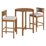Lyric 3-Piece Outdoor Patio Teak Wood Bar Set in Natural Sail