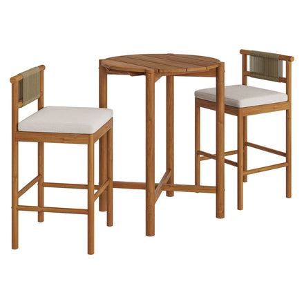 Eleni 3-Piece Outdoor Patio Teak Wood Bar Set in Natural Sail