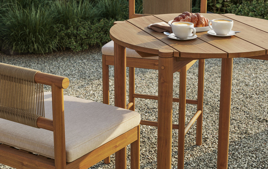 Lyric 3-Piece Outdoor Patio Teak Wood Bar Set in Natural Sail