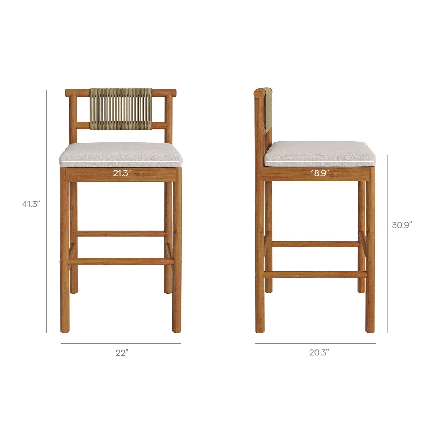 Lyric 3-Piece Outdoor Patio Teak Wood Bar Set in Natural Sail
