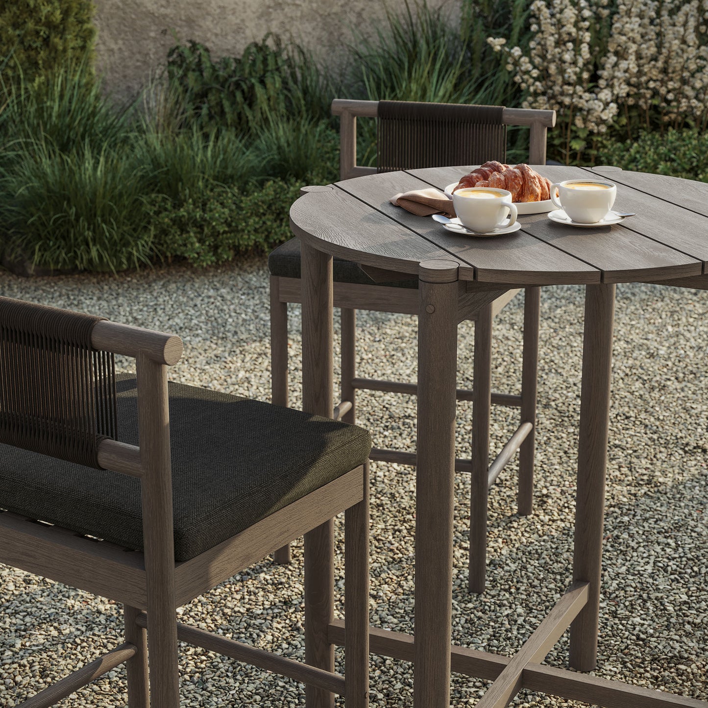 Lyric 3-Piece Outdoor Patio Teak Wood Bar Set in Weathered Gray Flint