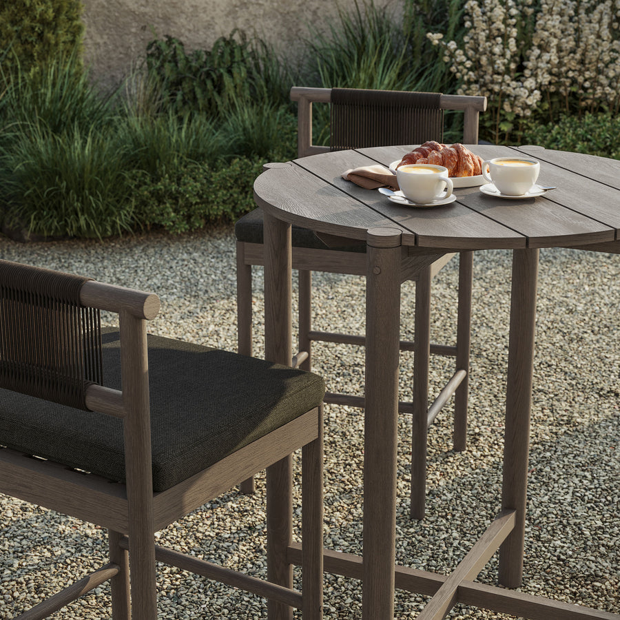 Lyric 3-Piece Outdoor Patio Teak Wood Bar Set in Weathered Gray Flint