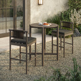 Lyric 3-Piece Outdoor Patio Teak Wood Bar Set in Weathered Gray Flint