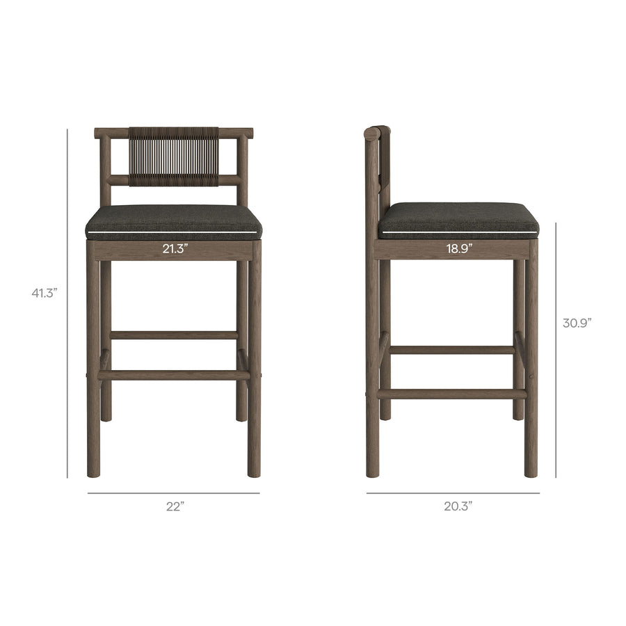 Lyric 3-Piece Outdoor Patio Teak Wood Bar Set in Weathered Gray Flint