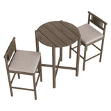 Lyric 3-Piece Outdoor Patio Teak Wood Bar Set in Weathered Gray Pebble