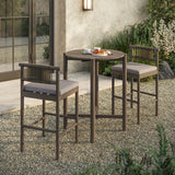 Lyric 3-Piece Outdoor Patio Teak Wood Bar Set in Weathered Gray Pebble