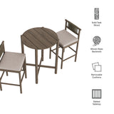 Lyric 3-Piece Outdoor Patio Teak Wood Bar Set in Weathered Gray Pebble